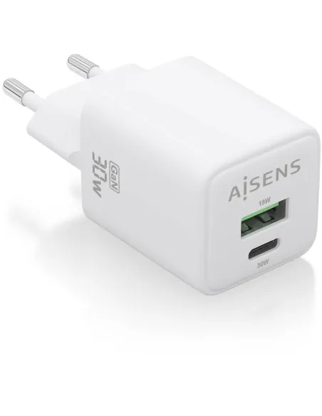 Aisens ASCH-30W2P037-W Cargador USB-A/USB-C 33W Carga Rápida Blanca