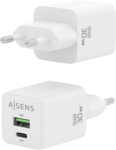 Aisens ASCH-30W2P037-W Cargador USB-A/USB-C 33W Carga Rápida Blanca