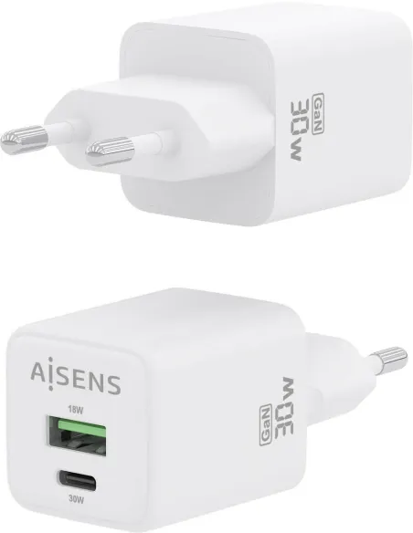 Aisens ASCH-30W2P037-W Cargador USB-A/USB-C 33W Carga Rápida Blanca