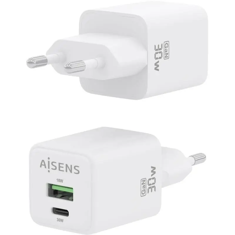 Aisens ASCH-30W2P037-W Cargador USB-A/USB-C 33W Carga Rápida Blanca