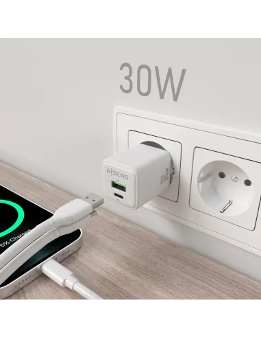 Aisens ASCH-30W2P037-W Cargador USB-A/USB-C 33W Carga Rápida Blanca