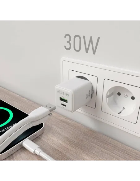 Aisens ASCH-30W2P037-W Cargador USB-A/USB-C 33W Carga Rápida Blanca