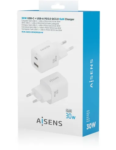 Aisens ASCH-30W2P020-W Cargador USB-A/USB-C Blanco