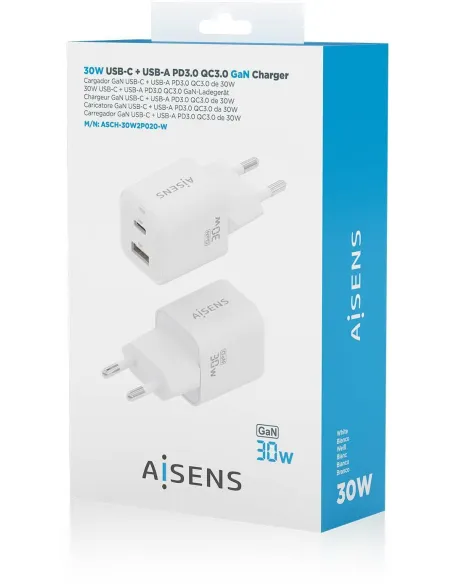 Aisens ASCH-30W2P020-W Cargador USB-A/USB-C Blanco