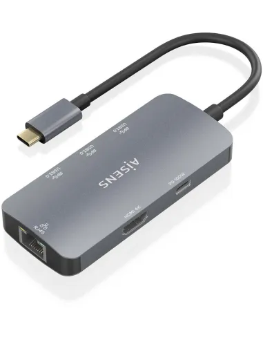 Aisens ASUC-6P019-GR Dock 6 EN 1 USB-C a HDMI/RJ45/3xUSB-A/USB-C 15cm Gris