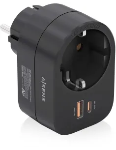 Aisens ASPS-1A1C07-BK  Cargador 1 x Toma de Corriente/USB-A/USB-C Negro-ACCE60300