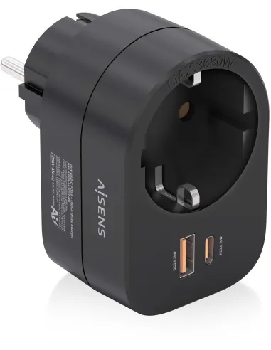Aisens ASPS-1A1C07-BK  Cargador 1 x Toma de Corriente/USB-A/USB-C Negro