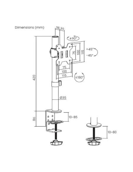 Aisens DT32TSR-275 Soporte de Mesa para Monitor 17"-32" Máx.10Kg Negro