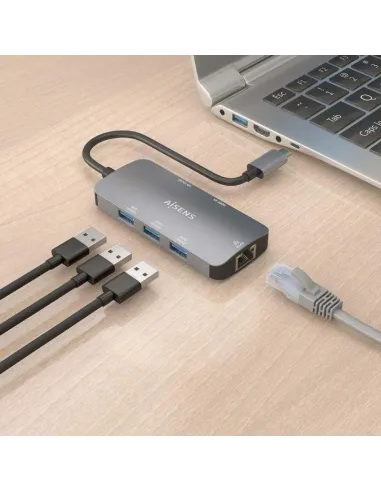 Aisens ASUC-6P019-GR Dock 6 EN 1 USB-C a HDMI/RJ45/3xUSB-A/USB-C 15cm Gris