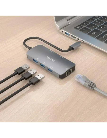 Aisens ASUC-6P019-GR Dock 6 EN 1 USB-C a HDMI/RJ45/3xUSB-A/USB-C 15cm Gris