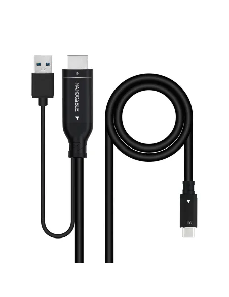 Nanocable 10.15.4354 Conversor HDMI a USB-C/USB-A 1.8 M Negro