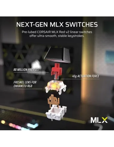 Corsair K70 CORE TKL Teclado Mecánico Gaming RGB Switch MLX Red v2 Negro