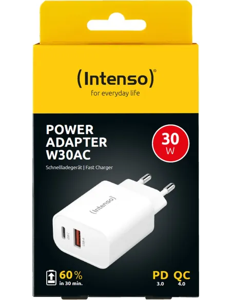 Intenso 7803012 Cargador Pared 30W USB-A/USB-C Blanco
