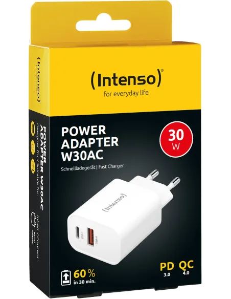 Intenso 7803012 Cargador Pared 30W USB-A/USB-C Blanco