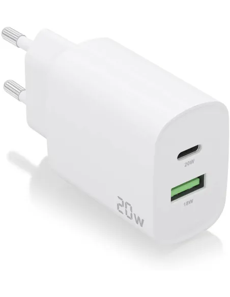 Aisens A110-0754 Cargador USB-A/USB-C 20 W Carga Rápida Blanco