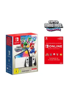 Nintendo Switch OLED Blanca + Super Mario Bros Wonder + 12 Meses Nintendo Switch Online