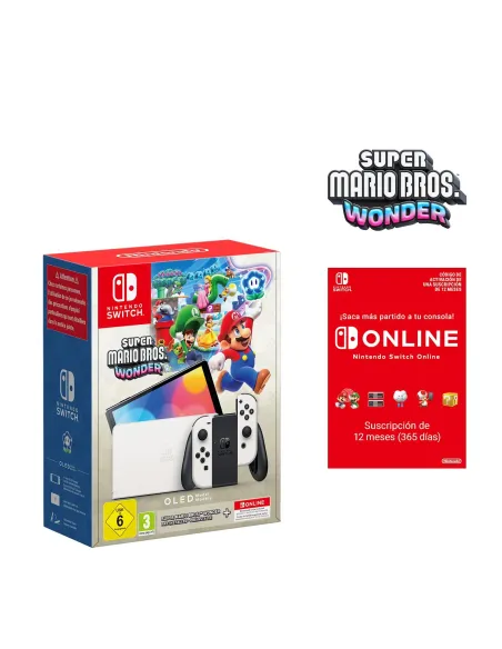 Nintendo Switch OLED Blanca + Super Mario Bros Wonder + 12 Meses Nintendo Switch Online