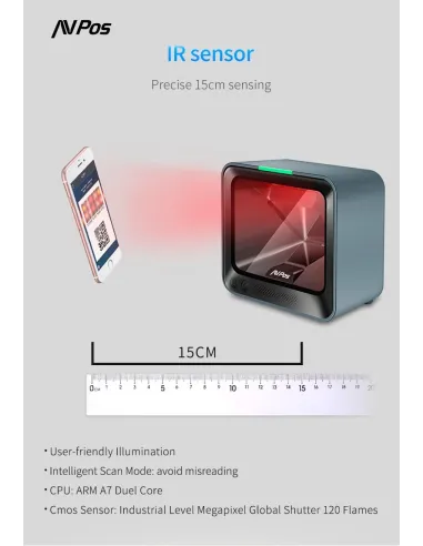 AVPos BP760 Lector de Códigos de Barras 1D/2D Gris/Azul