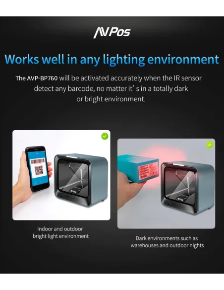AVPos BP760 Lector de Códigos de Barras 1D/2D Gris/Azul