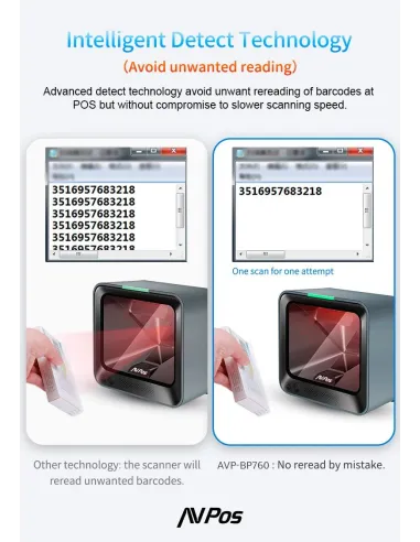AVPos BP760 Lector de Códigos de Barras 1D/2D Gris/Azul