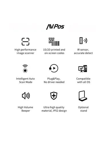 AVPos BP760 Lector de Códigos de Barras 1D/2D Gris/Azul