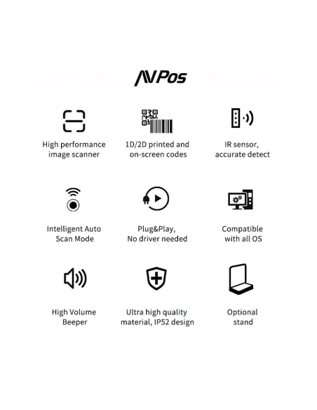AVPos BP760 Lector de Códigos de Barras 1D/2D Gris/Azul