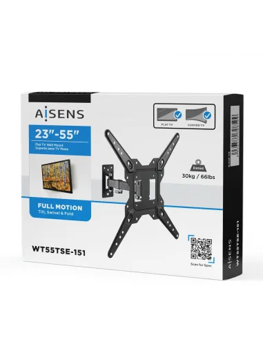 Aisens WT55TSE-151 Soporte para Pared Inclinable y Giratorio 23”-55” Máx. 30Kg