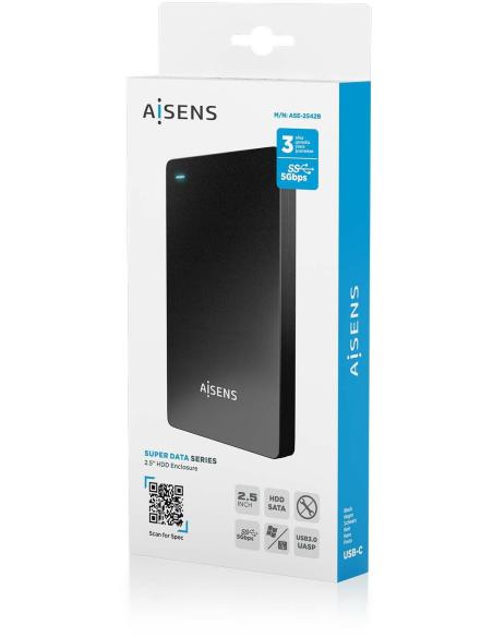 Aisens ASE-2542B Caja Externa para Disco Duro de 2.5" USB-C Negro