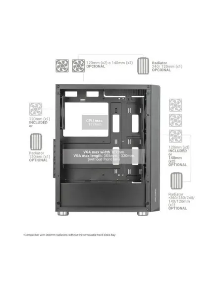 Mars Gaming MC-3000 Semi Tower ATX Cristal Templado USB 3.0 Negra