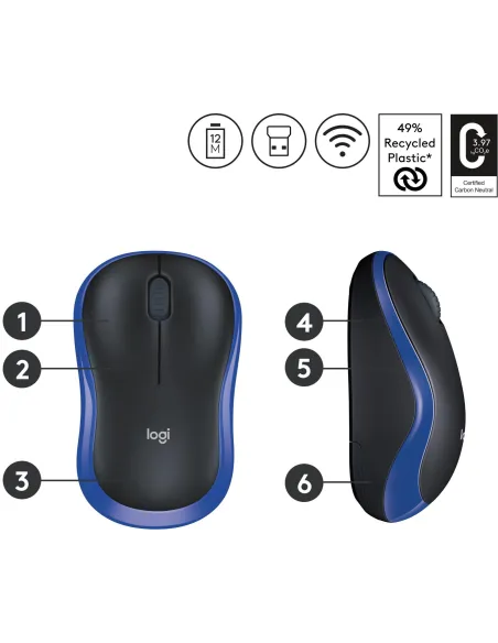 Logitech M185 Ratón Inalámbrico Bluetooth Azul