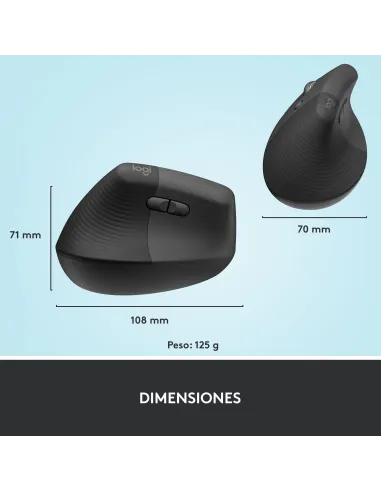 Logitech Lift Ratón Inalámbrico Vertical para Zurdos 4000 DPI Negro/Gris