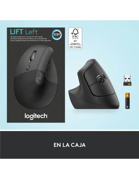 Logitech Lift Ratón Inalámbrico Vertical para Zurdos 4000 DPI Negro/Gris