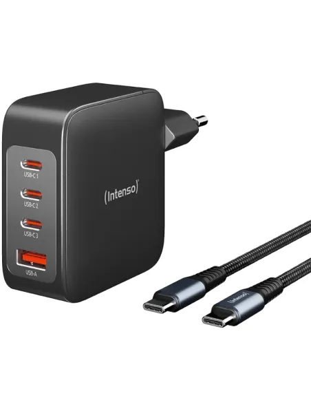 Intenso W140A3C Cargador x3 USB-C /USB-A + Cable USB-C a USB-C Negro