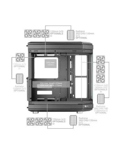 Mars Gaming MC-3T Semitorre ATX Triple Cristal Templado 3x Slots PCI Verticales USB-C 3.0 Azul