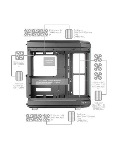 Mars Gaming MC-3T Semitorre ATX Triple Cristal Templado 3x Slots PCI Verticales USB-C 3.0 Negra