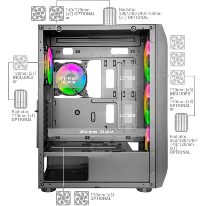 Mars Gaming MC-KX ARGB Cristal Templado USB 3.0 Blanca