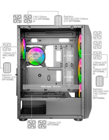 Mars Gaming MC-KX ARGB Cristal Templado USB 3.0 Negra