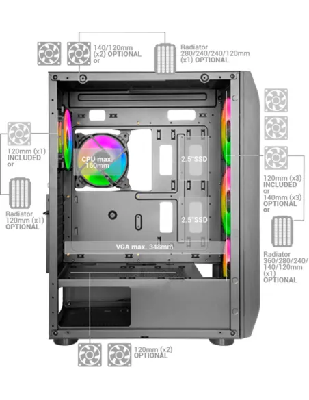Mars Gaming MC-KX ARGB Cristal Templado USB 3.0 Negra