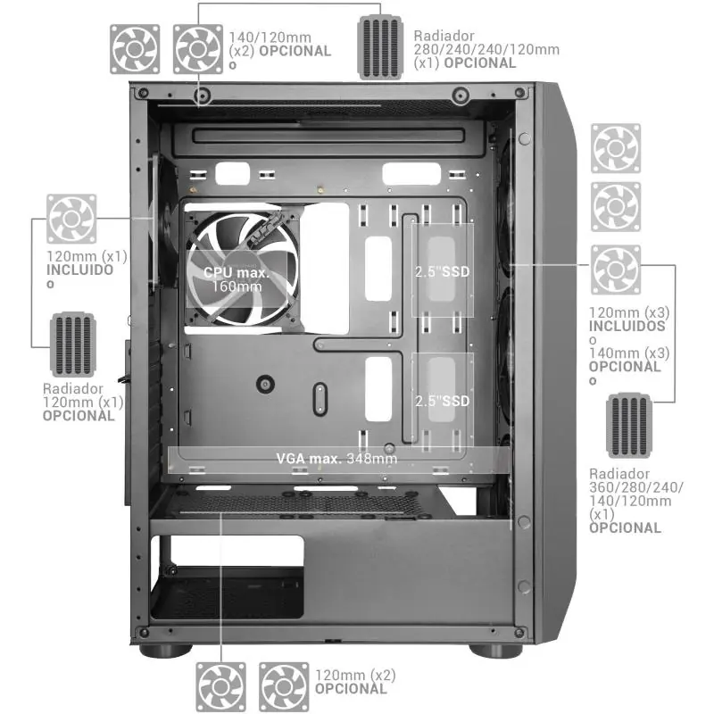 Mars Gaming MC-PRO2 Cristal Templado USB 3.0 Negra