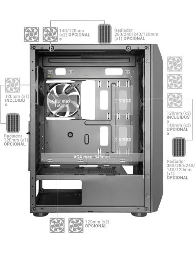 Mars Gaming MC-PRO2 Cristal Templado USB 3.0 Negra