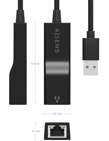 Aisens A106-0766 Adaptador USB-A a RJ-45 15 cm Negro