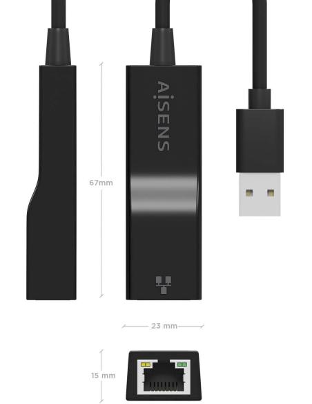 Aisens A106-0766 Adaptador USB-A a RJ-45 15 cm Negro