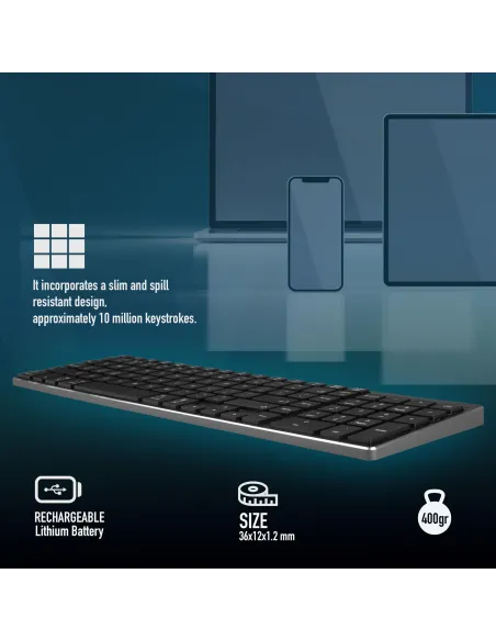 NGS Fortune BT Teclado Mecánico Inalámbrico Gris