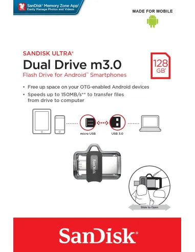 SanDisk Ultra Dual m3.0 128GB USB-A/microUSB 3.0 Gris/Plata