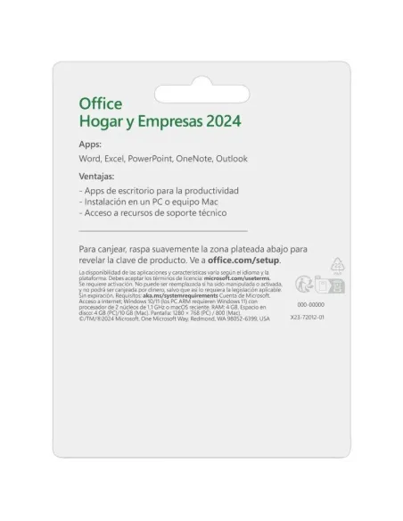 Microsoft Office Hogar y Empresas 2024 1 Usuario Licencia Permanente