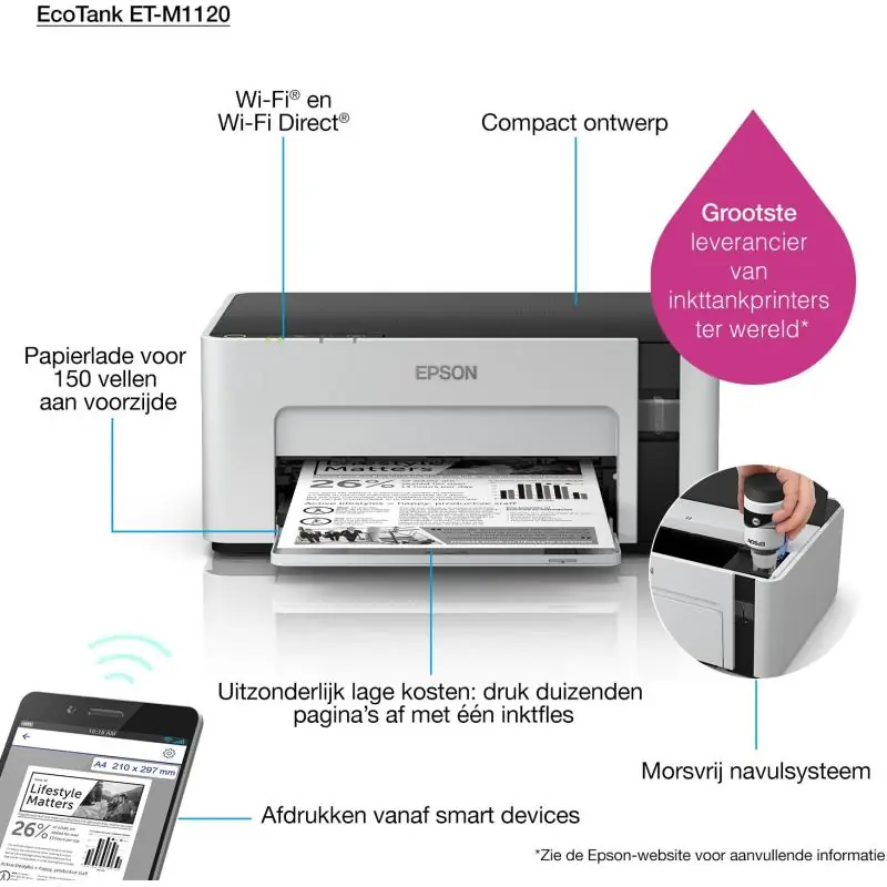 Epson EcoTank ET-M1120 Impresora de Tinta Monocromo WiFi