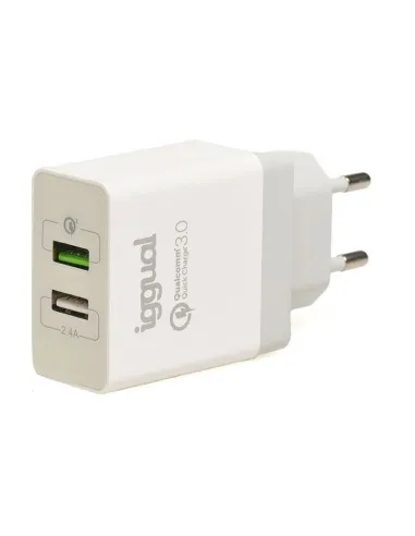 iggual Cargador 2xUSB de Carga Rápida QC3.0 30W