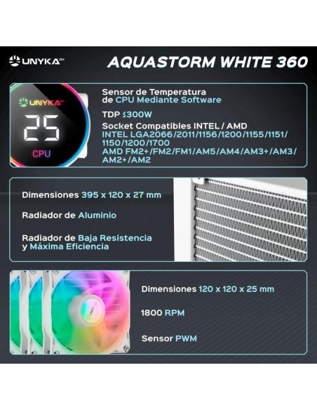 UNYKAch AquaStorm 360 RGB AIO Kit de Refrigeración Líquida Blanca
