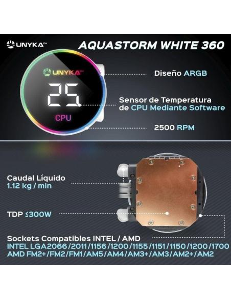 UNYKAch AquaStorm 360 RGB AIO Kit de Refrigeración Líquida Blanca