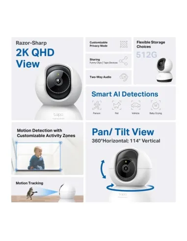 TP-Link TC72 Pan/Tilt AI Cámara Wi-Fi Vigilancia con Visión Nocturna 360º QHD